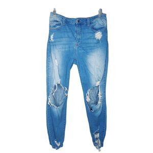 Fashion Nova Junior Size 9 Light Wash Denim Stretchy Distressed Skinny Jeans‎